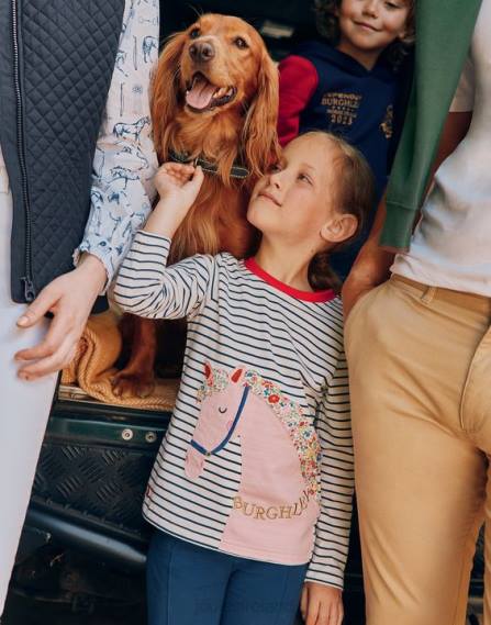 Apparel IE Joules Girls Burghley Long Sleeve T-Shirt 2-12 Years NAVY HORSE STRIPE JVVL287