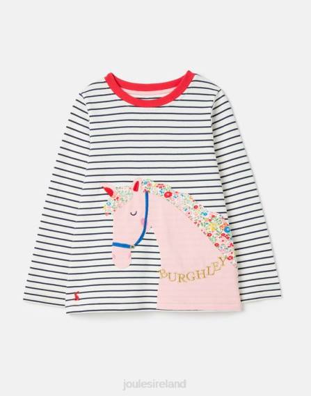 Apparel IE Joules Girls Burghley Long Sleeve T-Shirt 2-12 Years NAVY HORSE STRIPE JVVL287