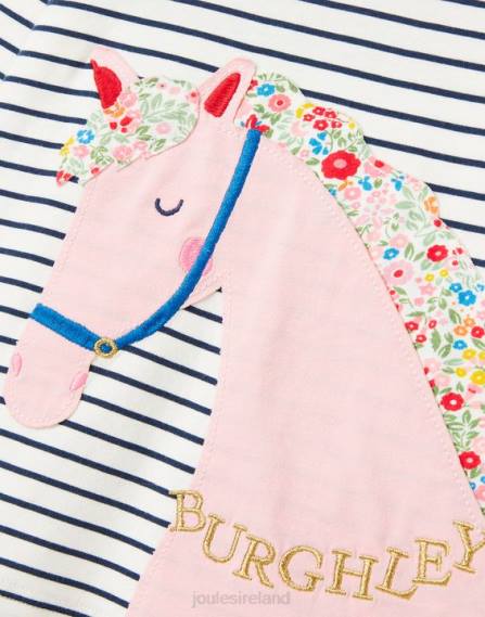 Apparel IE Joules Girls Burghley Long Sleeve T-Shirt 2-12 Years NAVY HORSE STRIPE JVVL287