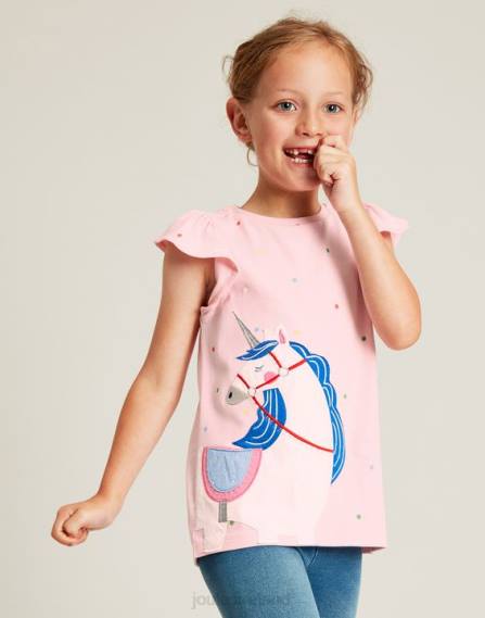 Apparel IE Joules Girls Flutter Astra Short Sleeve T-shirt 2-8 Years PINK UNICORN JVVL290