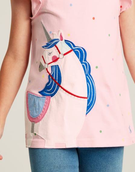 Apparel IE Joules Girls Flutter Astra Short Sleeve T-shirt 2-8 Years PINK UNICORN JVVL290