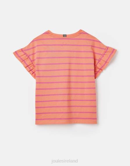 Apparel IE Joules Girls Frillside Short Sleeve Frill T-Shirt 2-12 Years PEACH STRIPE JVVL297