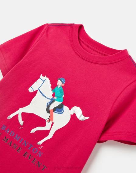 Apparel IE Joules Girls Kids Unisex Badminton Short Sleeve T-Shirt 2-12 Years DEEP RASPBERRY JVVL284