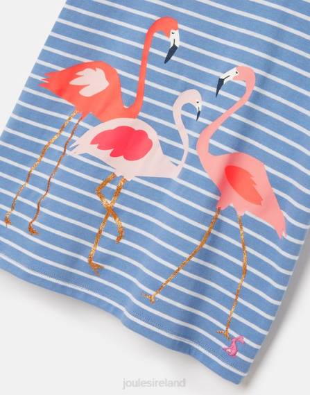 Apparel IE Joules Girls Pixie Screenprint T-Shirt 2-12 Years BLUE STRIPE FLAMINGO JVVL289