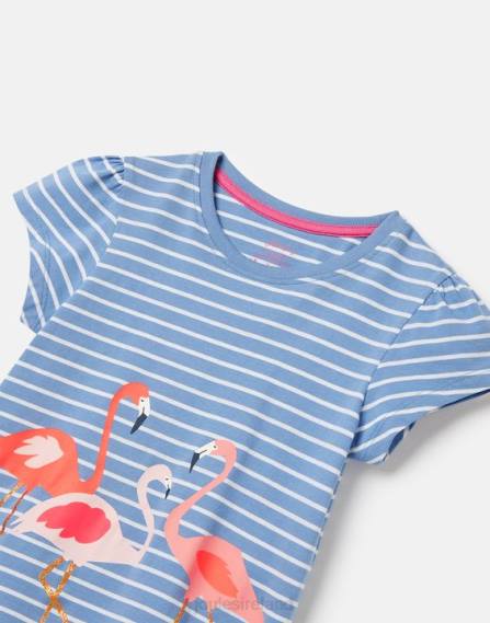 Apparel IE Joules Girls Pixie Screenprint T-Shirt 2-12 Years BLUE STRIPE FLAMINGO JVVL289