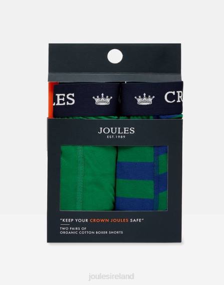 Accessories IE Joules Men Crown Cotton Boxers 2 Pack GREEN BLUE STRIPE JVVL172