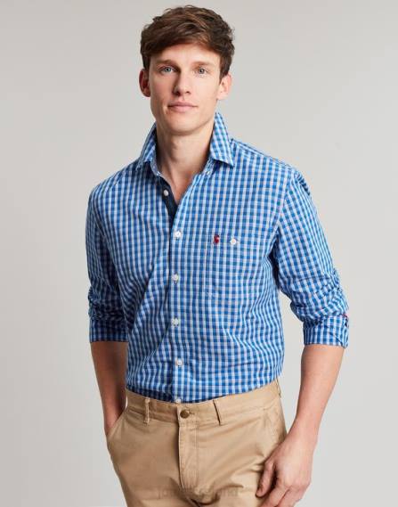 Apparel IE Joules Men Abbott Classic Fit Peached Poplin Shirt BLUE GINGHAM JVVL212