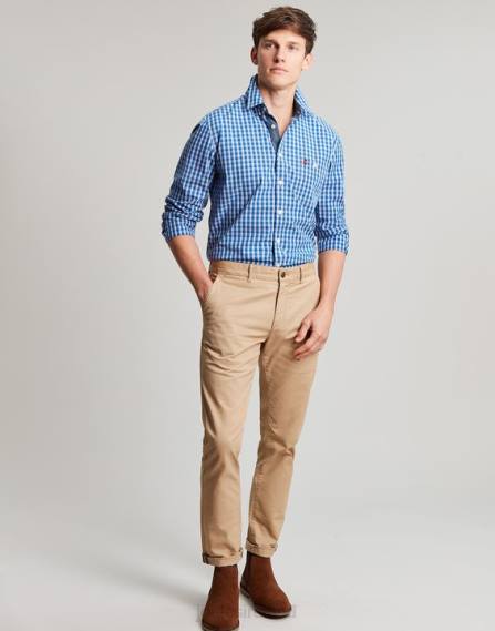 Apparel IE Joules Men Abbott Classic Fit Peached Poplin Shirt BLUE GINGHAM JVVL212
