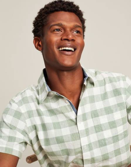 Apparel IE Joules Men Breaker Linen Shirt GREEN GINGHAM JVVL175
