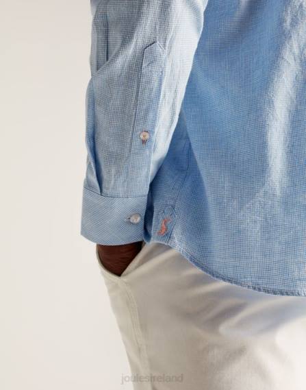 Apparel IE Joules Men Tilford Linen Blend Classic Fit Shirt BLUE HOUNDSTOOTH JVVL185