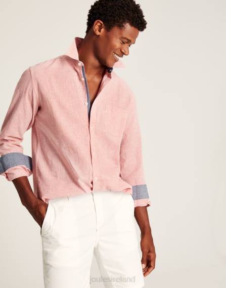 Apparel IE Joules Men Tilford Linen Blend Classic Fit Shirt PINK HOUNDSTOOTH JVVL171