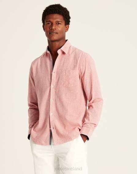 Apparel IE Joules Men Tilford Linen Blend Classic Fit Shirt PINK HOUNDSTOOTH JVVL171