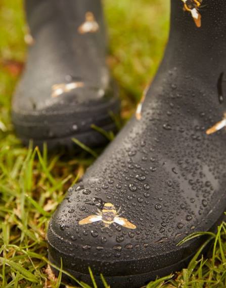 Footwear IE Joules Women Molly Mid Height Printed Rain Boots BLACK METALLIC BEES JVVL6
