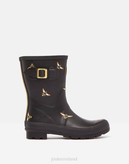Footwear IE Joules Women Molly Mid Height Printed Rain Boots BLACK METALLIC BEES JVVL6