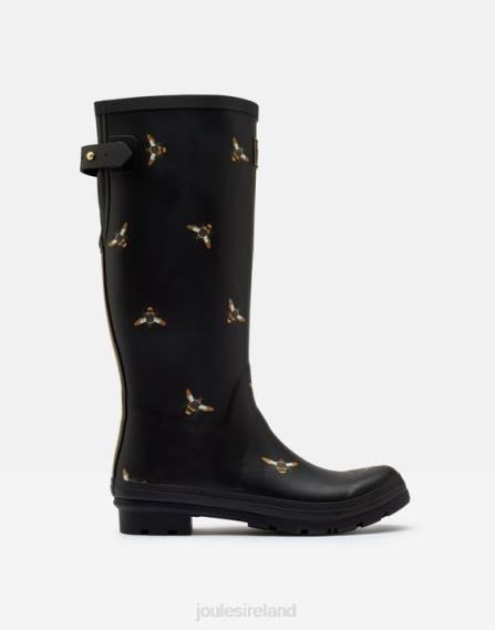 Footwear IE Joules Women Rain Boot Print With Adjustable Back Gusset BLACK METALLIC BEES JVVL147