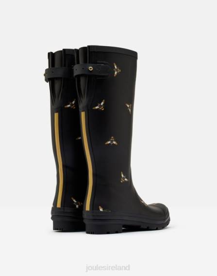 Footwear IE Joules Women Rain Boot Print With Adjustable Back Gusset BLACK METALLIC BEES JVVL147