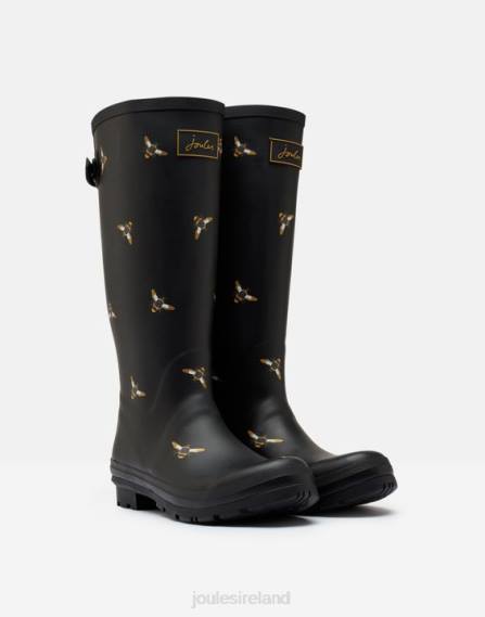 Footwear IE Joules Women Rain Boot Print With Adjustable Back Gusset BLACK METALLIC BEES JVVL147