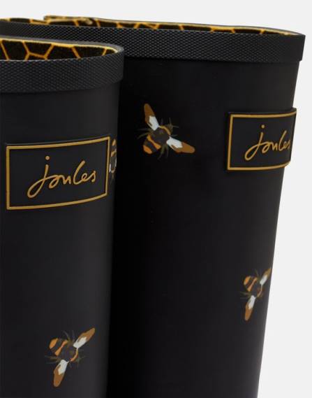 Footwear IE Joules Women Rain Boot Print With Adjustable Back Gusset BLACK METALLIC BEES JVVL147