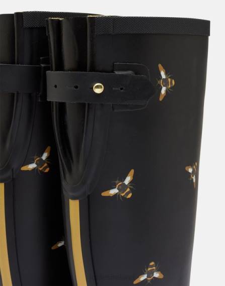 Footwear IE Joules Women Rain Boot Print With Adjustable Back Gusset BLACK METALLIC BEES JVVL147