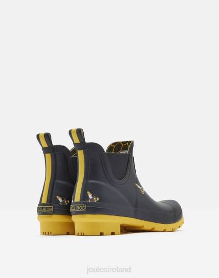 Footwear IE Joules Women Short Height Printed Short Height Printed Rain Boots BLACK METALLIC BEES JVVL144
