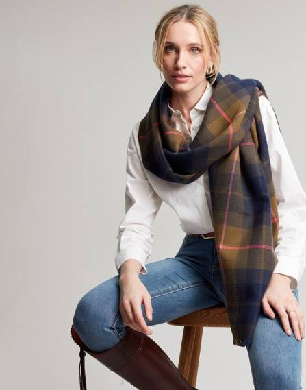 Accessories IE Joules Women Farnsley Brushed Scarf NAVY CHECK JVVL118