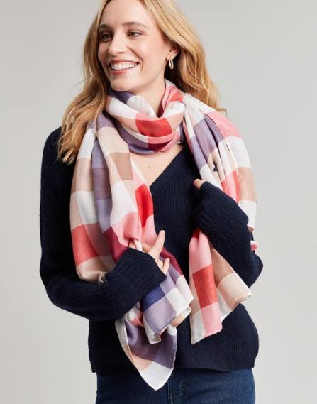 Accessories IE Joules Women River Lightweight Woven Printed Scarf BEE MULTI GINGHAM JVVL160