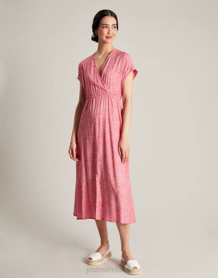 Apparel IE Joules Women Abigail V Neck Dress HOT PINK WILLOW SPOT JVVL96