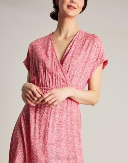 Apparel IE Joules Women Abigail V Neck Dress HOT PINK WILLOW SPOT JVVL96