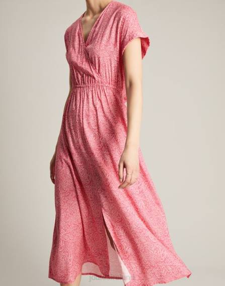 Apparel IE Joules Women Abigail V Neck Dress HOT PINK WILLOW SPOT JVVL96