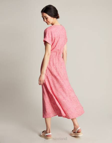 Apparel IE Joules Women Abigail V Neck Dress HOT PINK WILLOW SPOT JVVL96