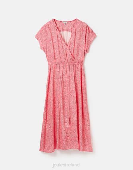 Apparel IE Joules Women Abigail V Neck Dress HOT PINK WILLOW SPOT JVVL96
