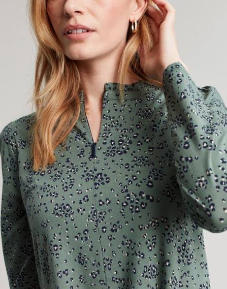 Apparel IE Joules Women Aurora Zip Down Jersey Dress LAUREL LEOPARD JVVL19