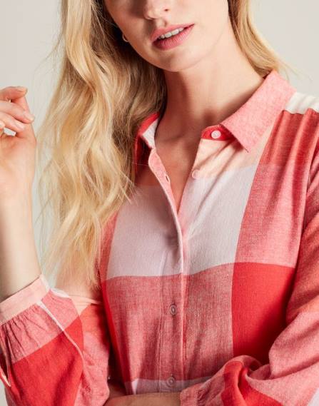 Apparel IE Joules Women Faye Relaxed Fit Shirt Dress PINK CHECK JVVL7