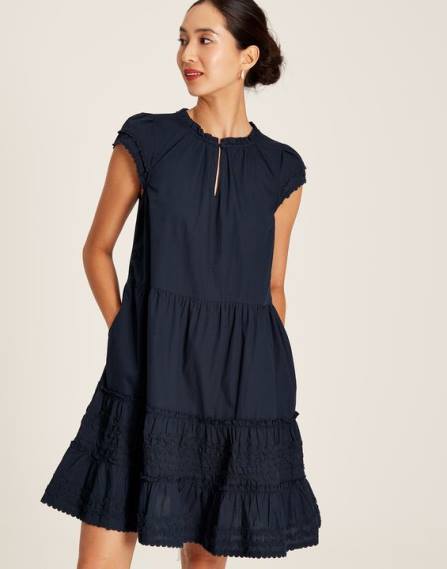 Apparel IE Joules Women Grace Short Frill Dress MARINE NAVY JVVL29