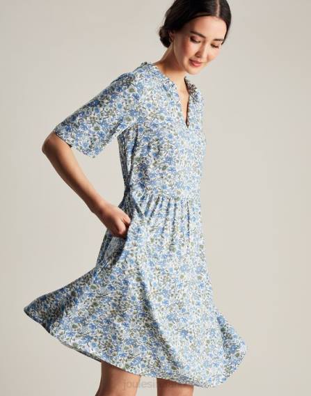 Apparel IE Joules Women Lotty Frill Neckline Short Dress BLUE DITSY JVVL17