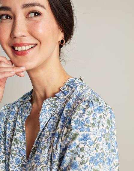 Apparel IE Joules Women Lotty Frill Neckline Short Dress BLUE DITSY JVVL17