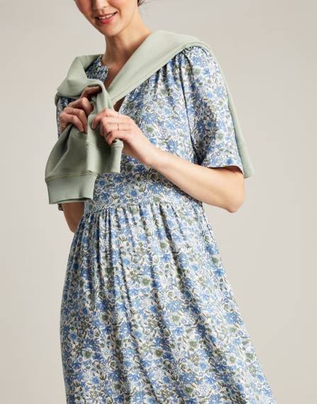 Apparel IE Joules Women Lotty Frill Neckline Short Dress BLUE DITSY JVVL17