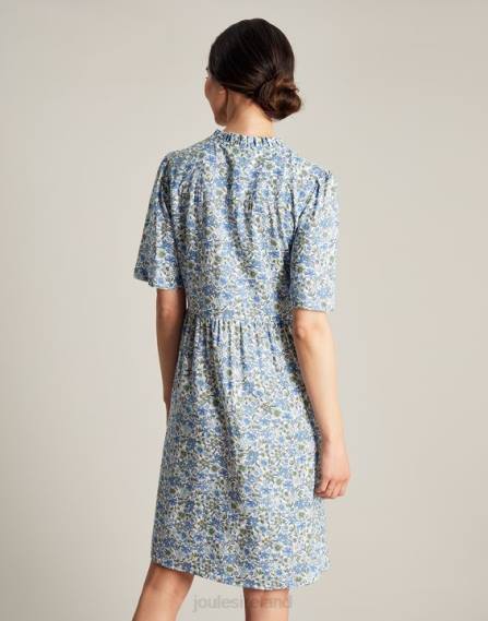 Apparel IE Joules Women Lotty Frill Neckline Short Dress BLUE DITSY JVVL17