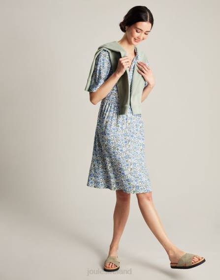Apparel IE Joules Women Lotty Frill Neckline Short Dress BLUE DITSY JVVL17