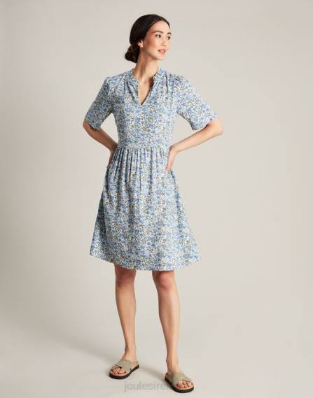 Apparel IE Joules Women Lotty Frill Neckline Short Dress BLUE DITSY JVVL17