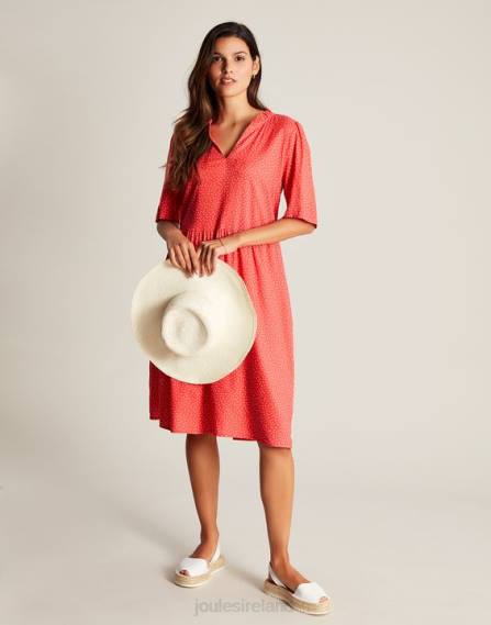 Apparel IE Joules Women Lotty Frill Neckline Short Dress RED SPOT JVVL97