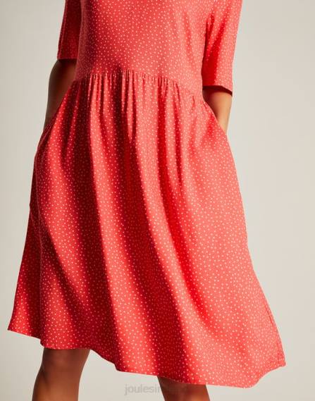 Apparel IE Joules Women Lotty Frill Neckline Short Dress RED SPOT JVVL97
