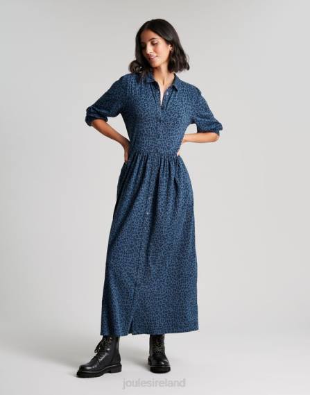 Apparel IE Joules Women Nova Jersey Midi Shirt Dress BLUE LEOPARD JVVL94