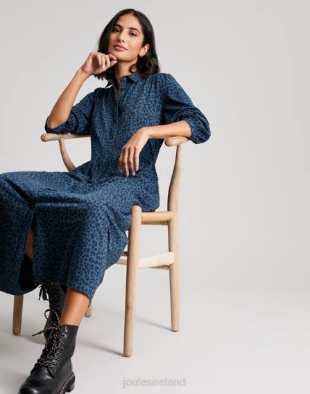 Apparel IE Joules Women Nova Jersey Midi Shirt Dress BLUE LEOPARD JVVL94