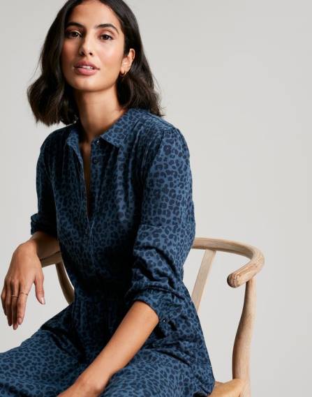 Apparel IE Joules Women Nova Jersey Midi Shirt Dress BLUE LEOPARD JVVL94