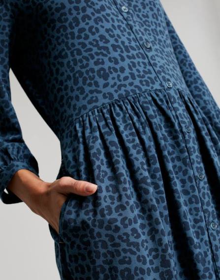 Apparel IE Joules Women Nova Jersey Midi Shirt Dress BLUE LEOPARD JVVL94