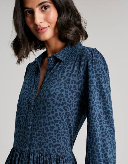 Apparel IE Joules Women Nova Jersey Midi Shirt Dress BLUE LEOPARD JVVL94