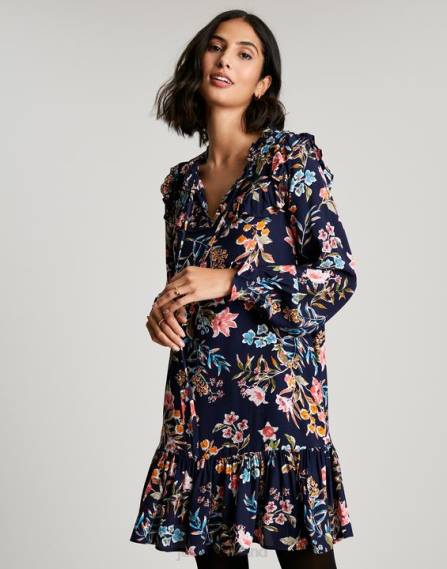 Apparel IE Joules Women Ruby Keyhole Frill Tiered Tunic NAVY PEAK FLORAL JVVL101