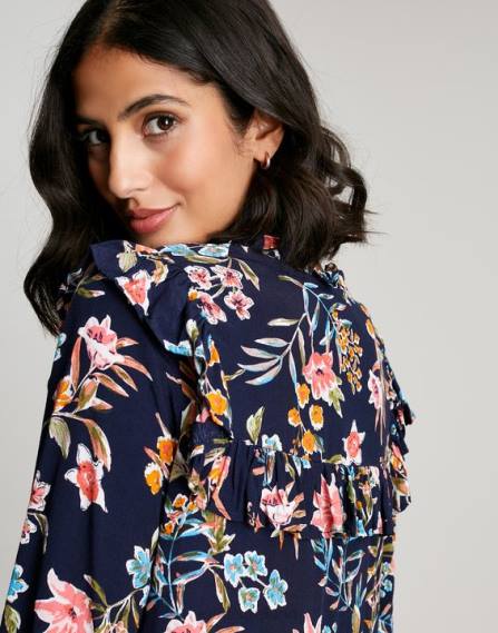 Apparel IE Joules Women Ruby Keyhole Frill Tiered Tunic NAVY PEAK FLORAL JVVL101
