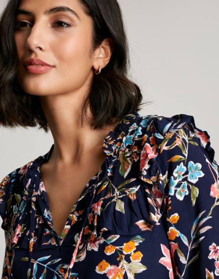 Apparel IE Joules Women Ruby Keyhole Frill Tiered Tunic NAVY PEAK FLORAL JVVL101